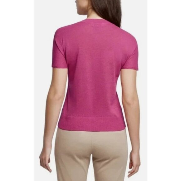 NEW Banana Republic Women's L Pink Linen Rayon Blend Short Sleeve Sweater - Picture 2 of 6